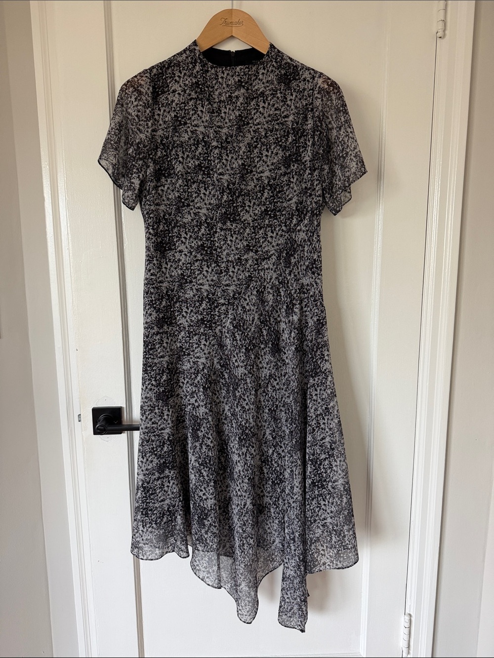 All Saints Asymmetrical Black & White Speckled Short-Sleeve Dress